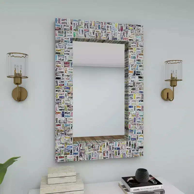 Glass Handmade Recycled Magazine Frame Wall Mirror Multi Colored - Olivia & May