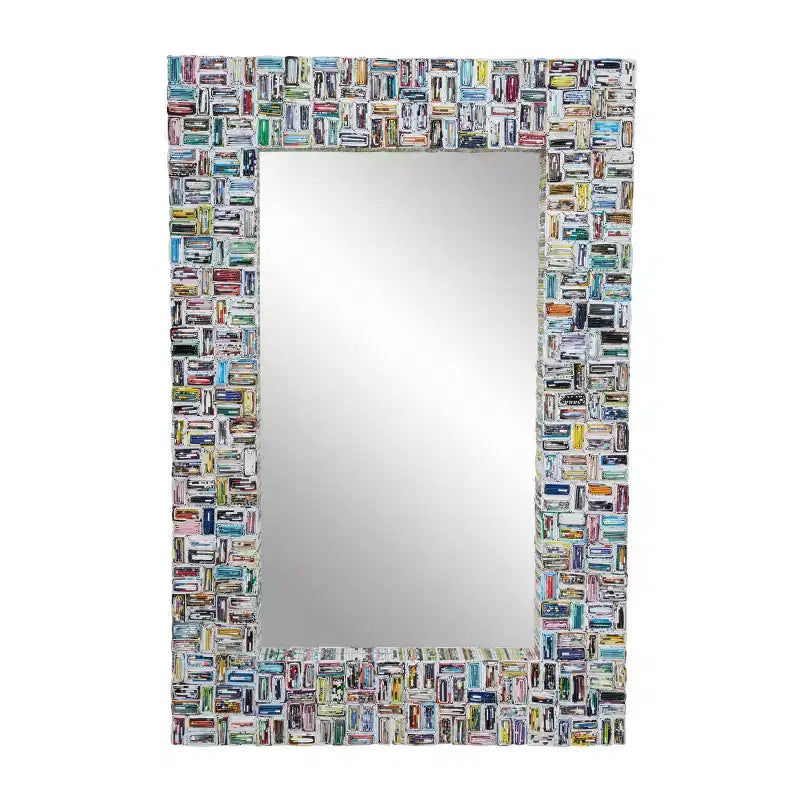 Glass Handmade Recycled Magazine Frame Wall Mirror Multi Colored - Olivia & May