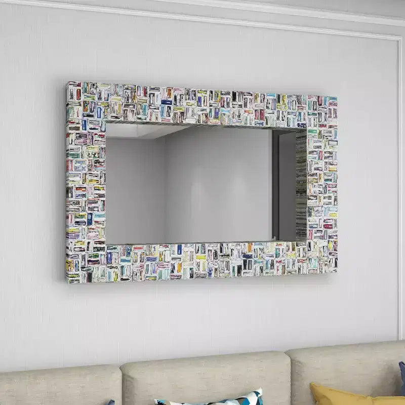 Glass Handmade Recycled Magazine Frame Wall Mirror Multi Colored - Olivia & May
