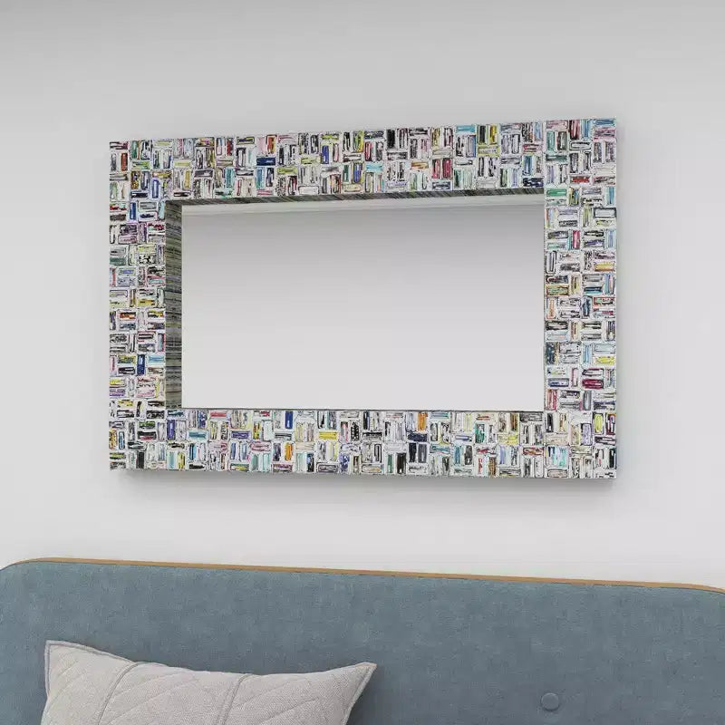 Glass Handmade Recycled Magazine Frame Wall Mirror Multi Colored - Olivia & May
