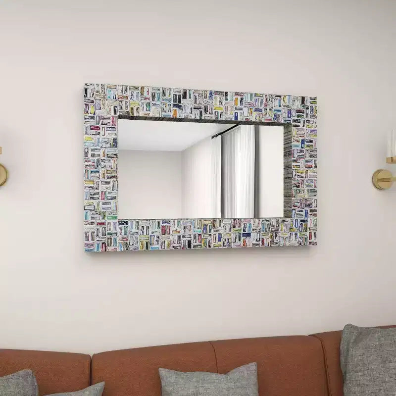 Glass Handmade Recycled Magazine Frame Wall Mirror Multi Colored - Olivia & May