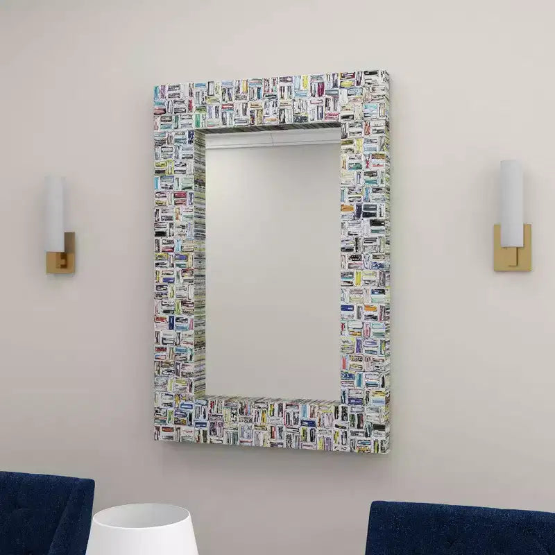 Glass Handmade Recycled Magazine Frame Wall Mirror Multi Colored - Olivia & May