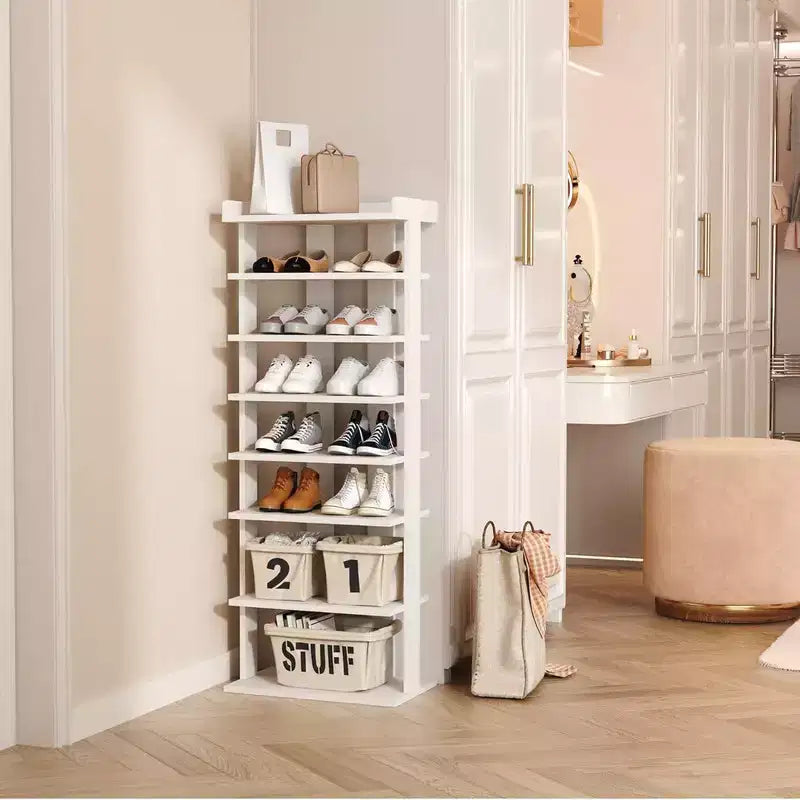 Tree City - Wide 7-Tier 45'' Double Row Wooden Shoe Rack for Entryway & Closet,Holds 14-20 Pairs
