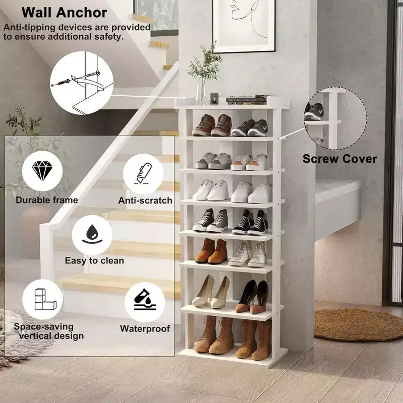 Tree City - Wide 7-Tier 45'' Double Row Wooden Shoe Rack for Entryway & Closet,Holds 14-20 Pairs