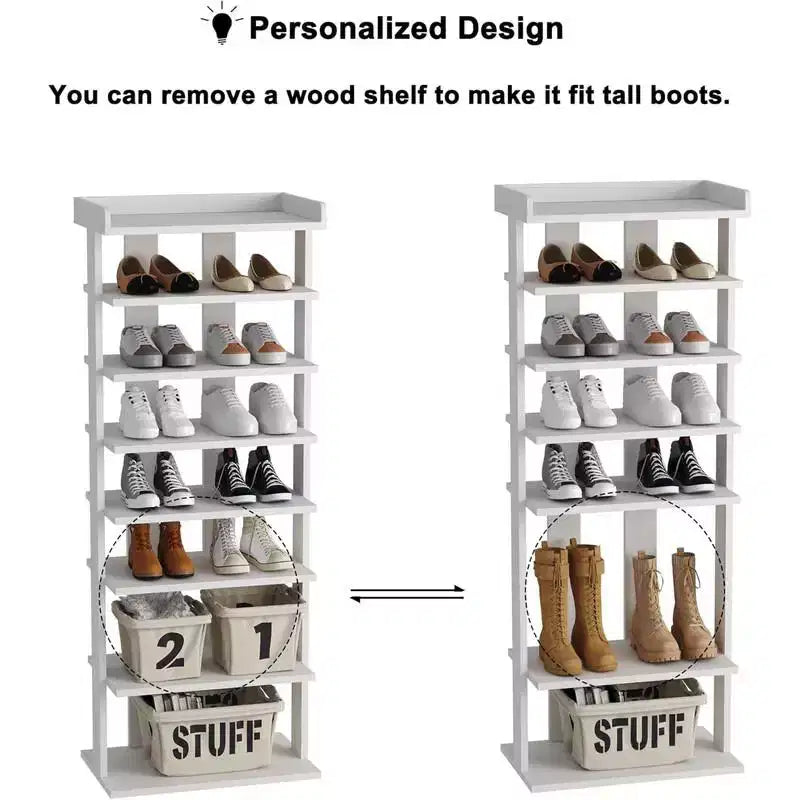 Tree City - Wide 7-Tier 45'' Double Row Wooden Shoe Rack for Entryway & Closet,Holds 14-20 Pairs