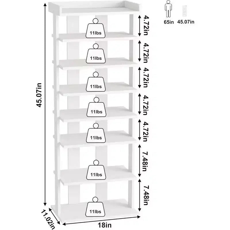 Tree City - Wide 7-Tier 45'' Double Row Wooden Shoe Rack for Entryway & Closet,Holds 14-20 Pairs