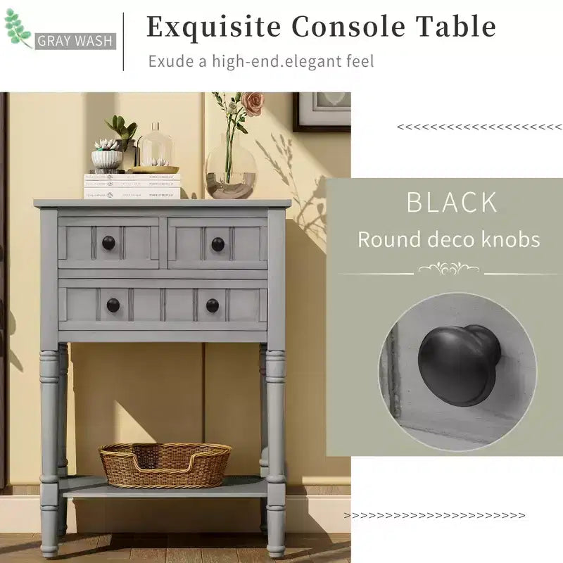 GDFStudio Alice Solid Wood Console Table with Drawers and Bottom Shelf