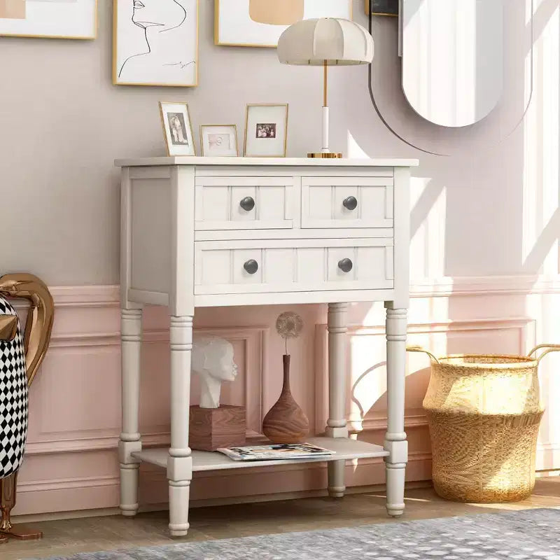 GDFStudio Alice Solid Wood Console Table with Drawers and Bottom Shelf