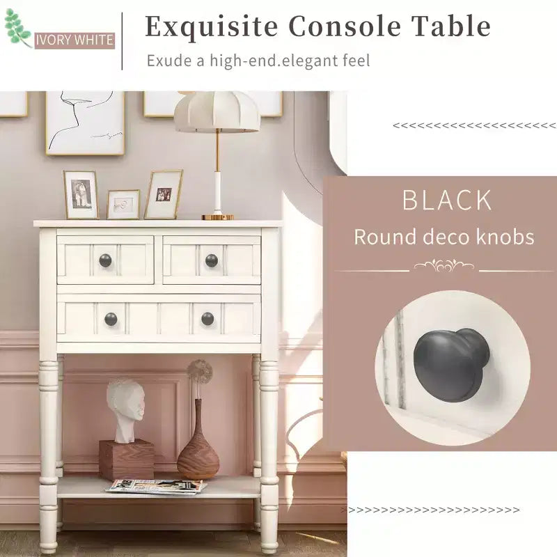 GDFStudio Alice Solid Wood Console Table with Drawers and Bottom Shelf