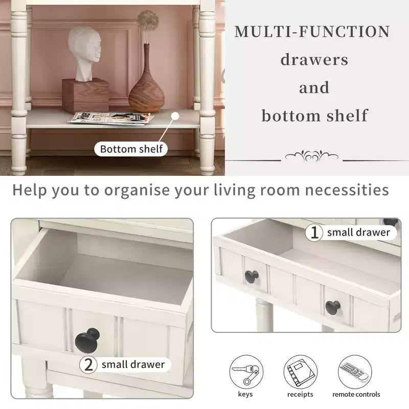 GDFStudio Alice Solid Wood Console Table with Drawers and Bottom Shelf