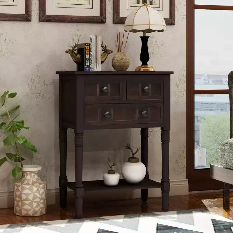 GDFStudio Alice Solid Wood Console Table with Drawers and Bottom Shelf