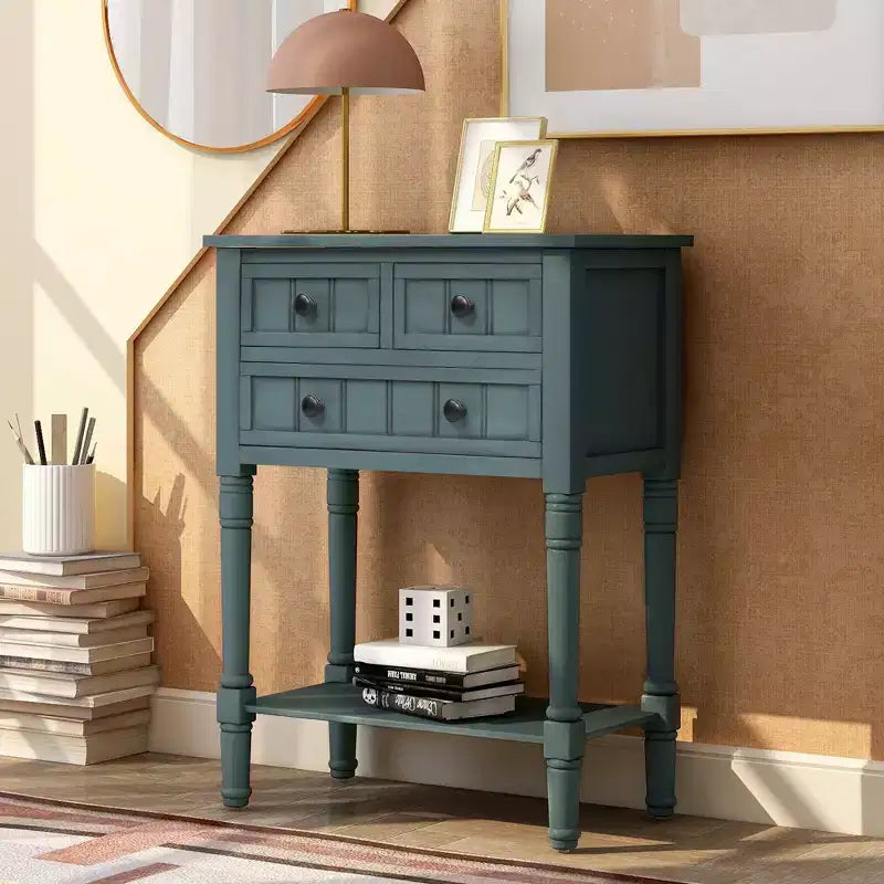 GDFStudio Alice Solid Wood Console Table with Drawers and Bottom Shelf