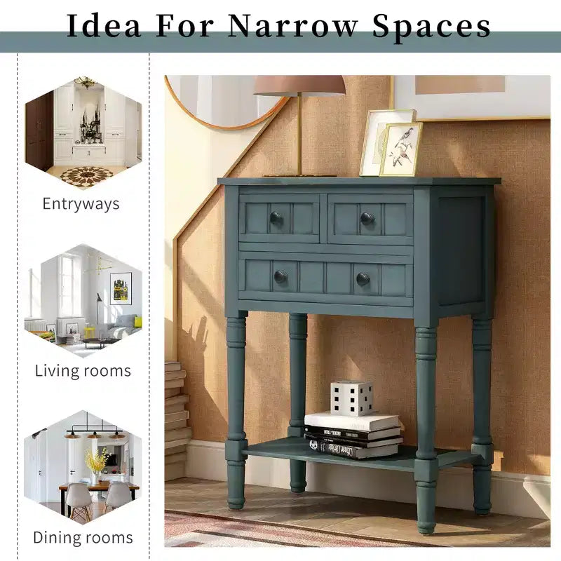 GDFStudio Alice Solid Wood Console Table with Drawers and Bottom Shelf