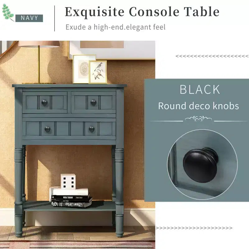 GDFStudio Alice Solid Wood Console Table with Drawers and Bottom Shelf