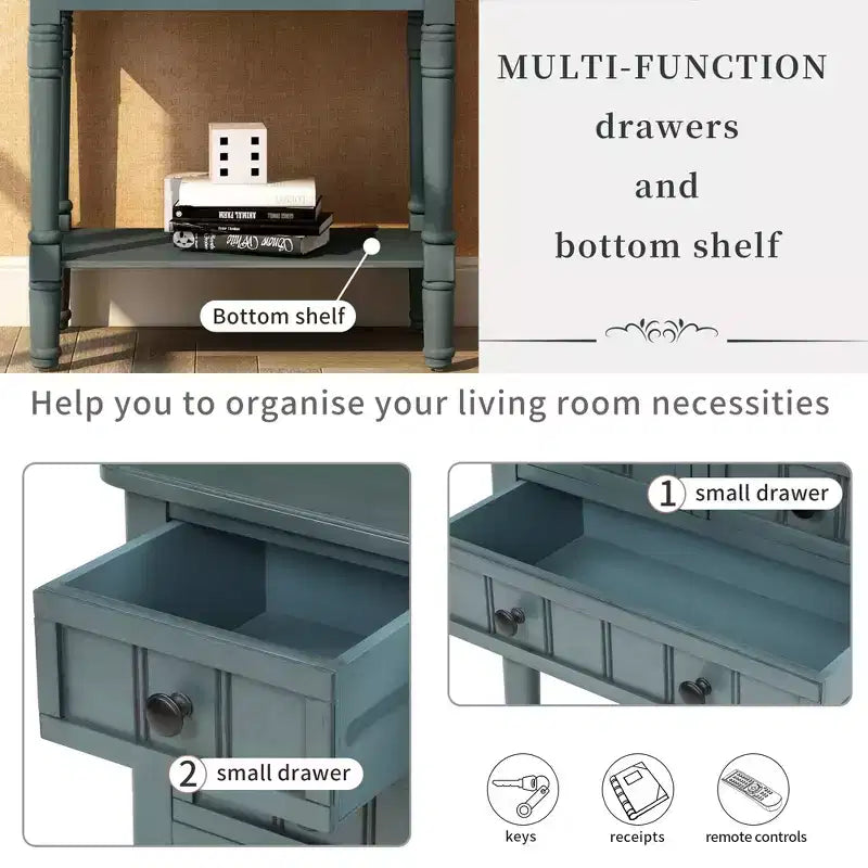 GDFStudio Alice Solid Wood Console Table with Drawers and Bottom Shelf
