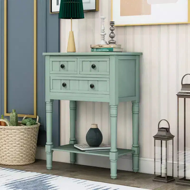 GDFStudio Alice Solid Wood Console Table with Drawers and Bottom Shelf