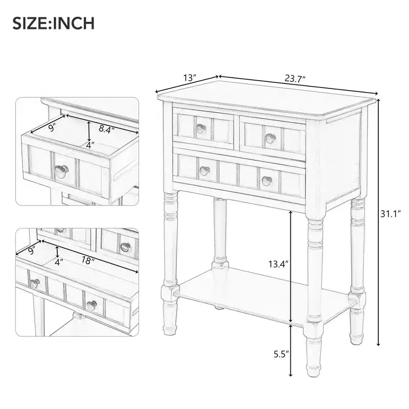GDFStudio Alice Solid Wood Console Table with Drawers and Bottom Shelf
