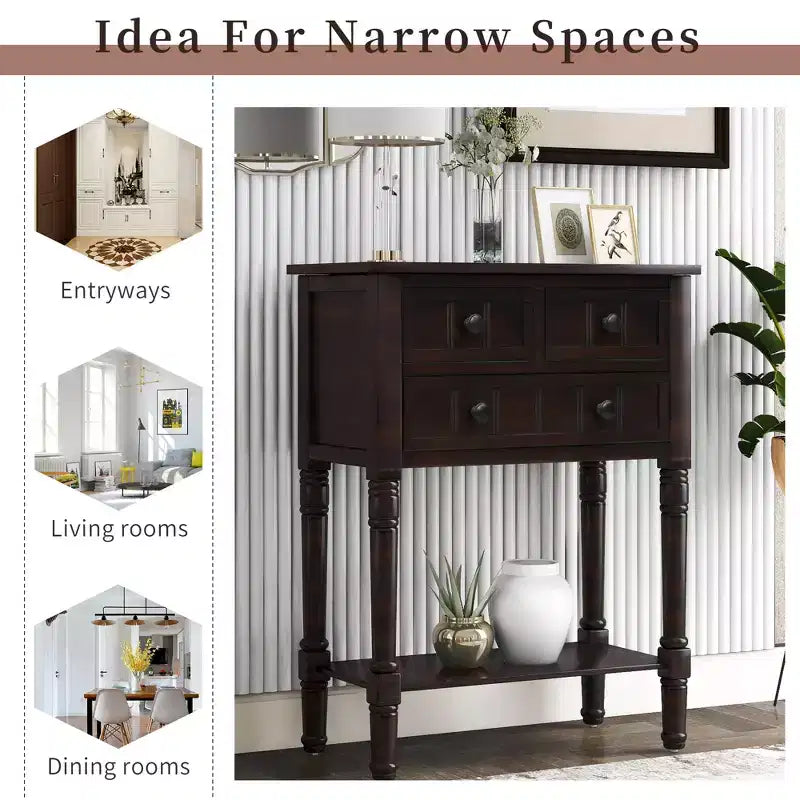 GDFStudio Alice Solid Wood Console Table with Drawers and Bottom Shelf