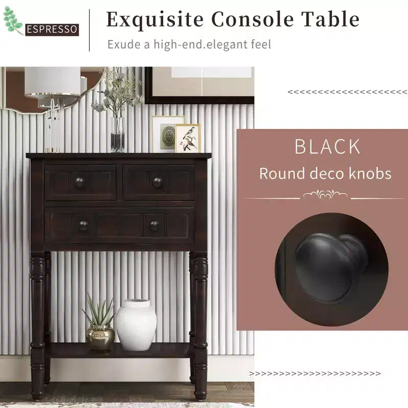 GDFStudio Alice Solid Wood Console Table with Drawers and Bottom Shelf
