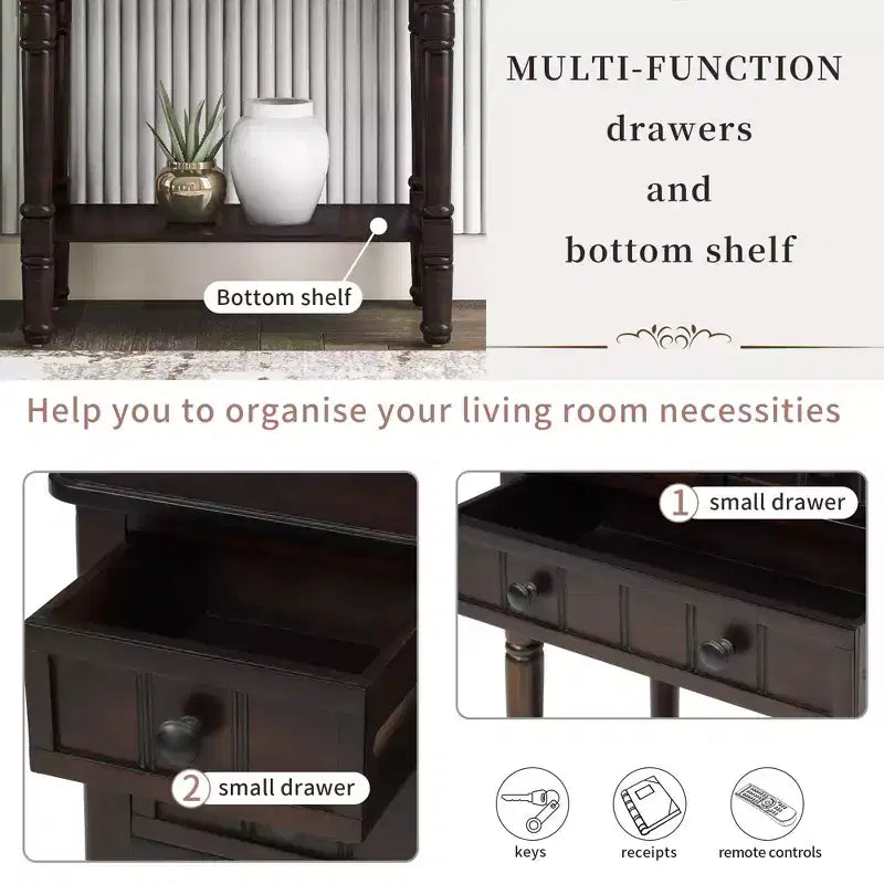 GDFStudio Alice Solid Wood Console Table with Drawers and Bottom Shelf