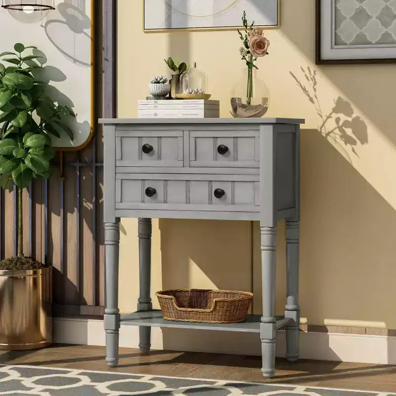 GDFStudio Alice Solid Wood Console Table with Drawers and Bottom Shelf