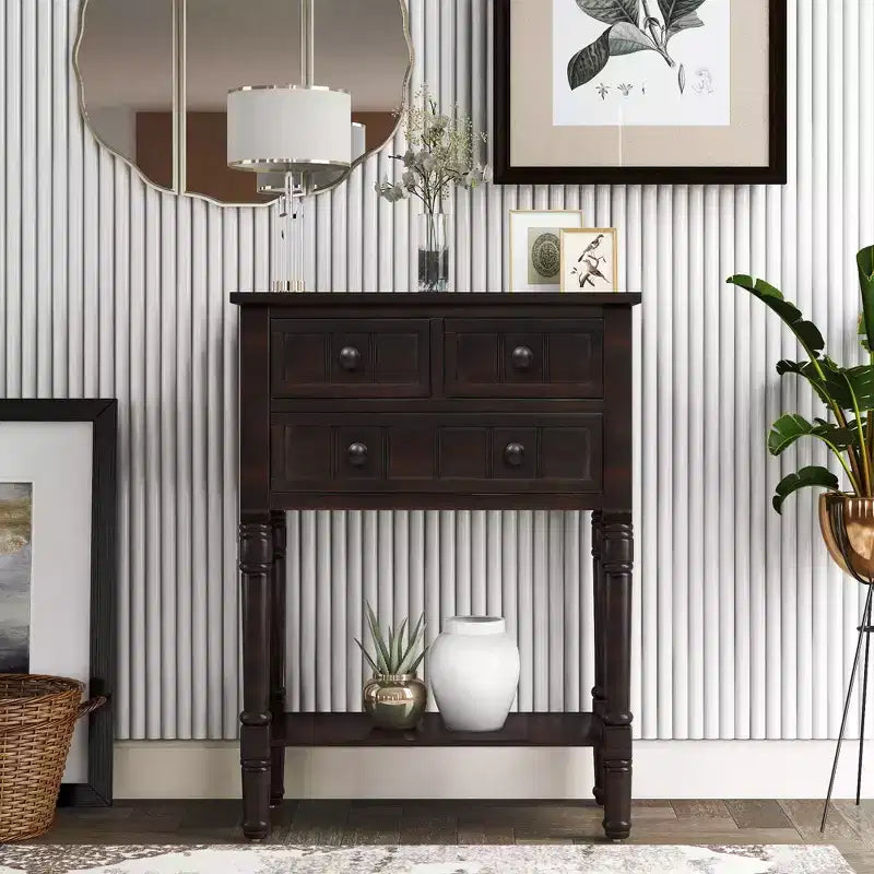 GDFStudio Alice Solid Wood Console Table with Drawers and Bottom Shelf