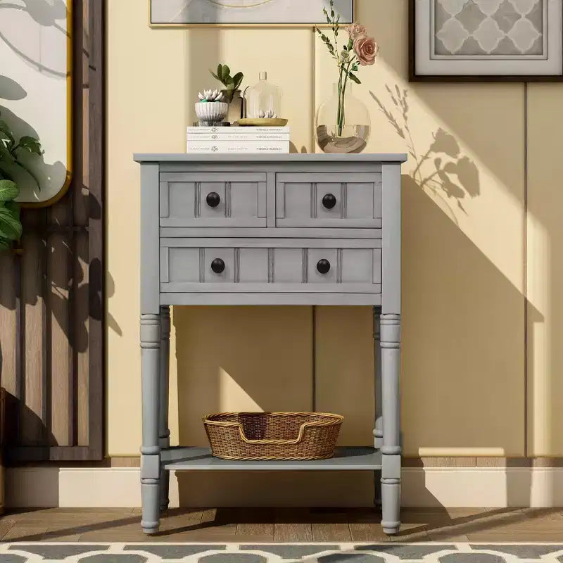 GDFStudio Alice Solid Wood Console Table with Drawers and Bottom Shelf