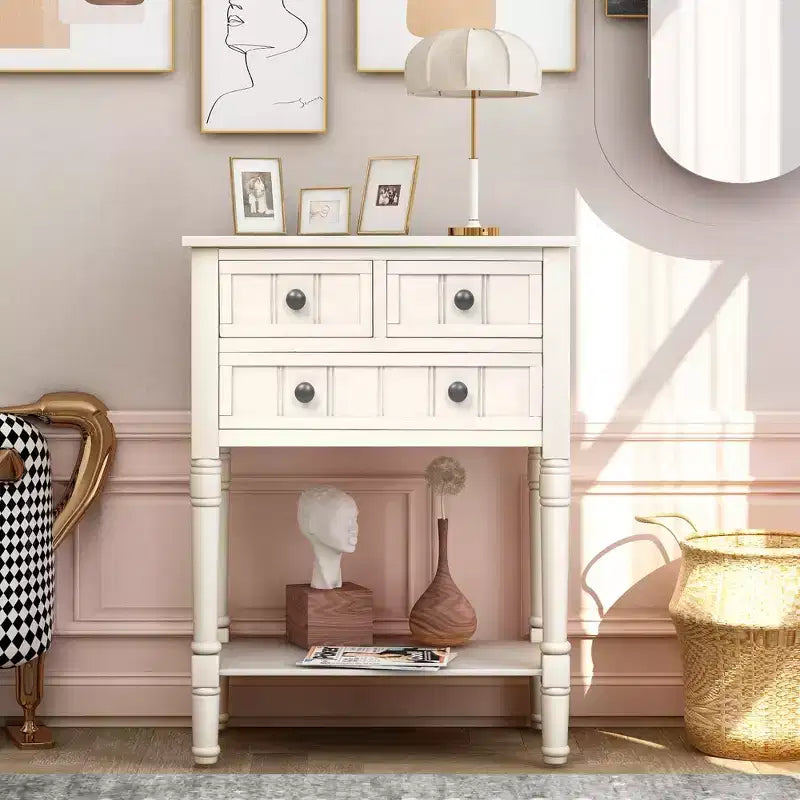 GDFStudio Alice Solid Wood Console Table with Drawers and Bottom Shelf