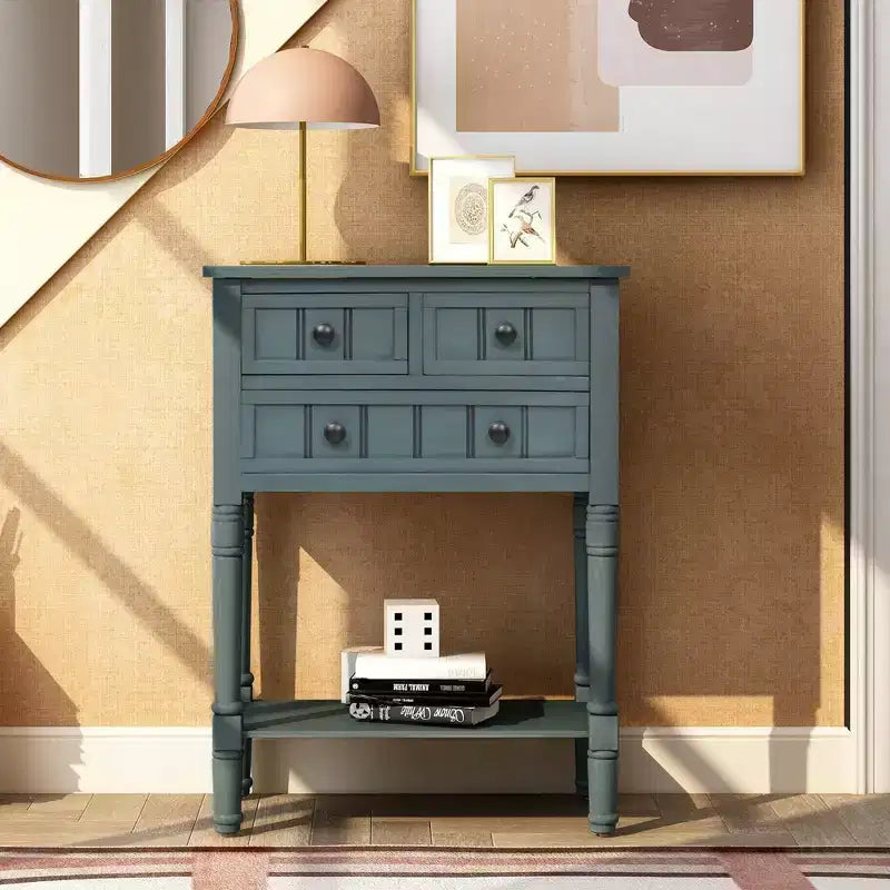 GDFStudio Alice Solid Wood Console Table with Drawers and Bottom Shelf