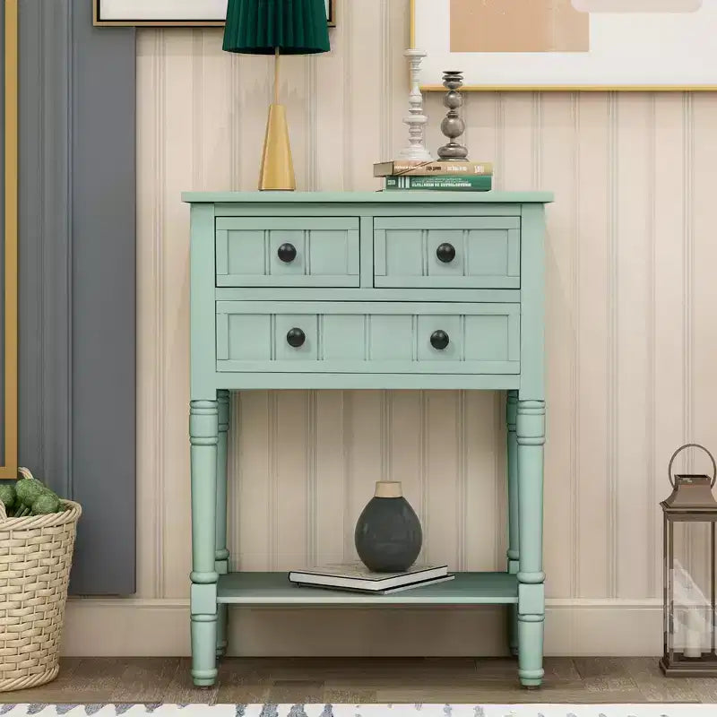 GDFStudio Alice Solid Wood Console Table with Drawers and Bottom Shelf