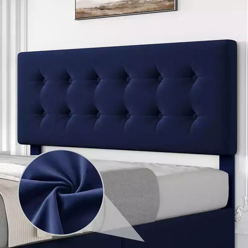 Coolmee Full/Queen/King Size Bed Frame with 4 Storage Drawers and Headboard, Linen Upholstered Platform Bed Frame with Wooden Slats Support
