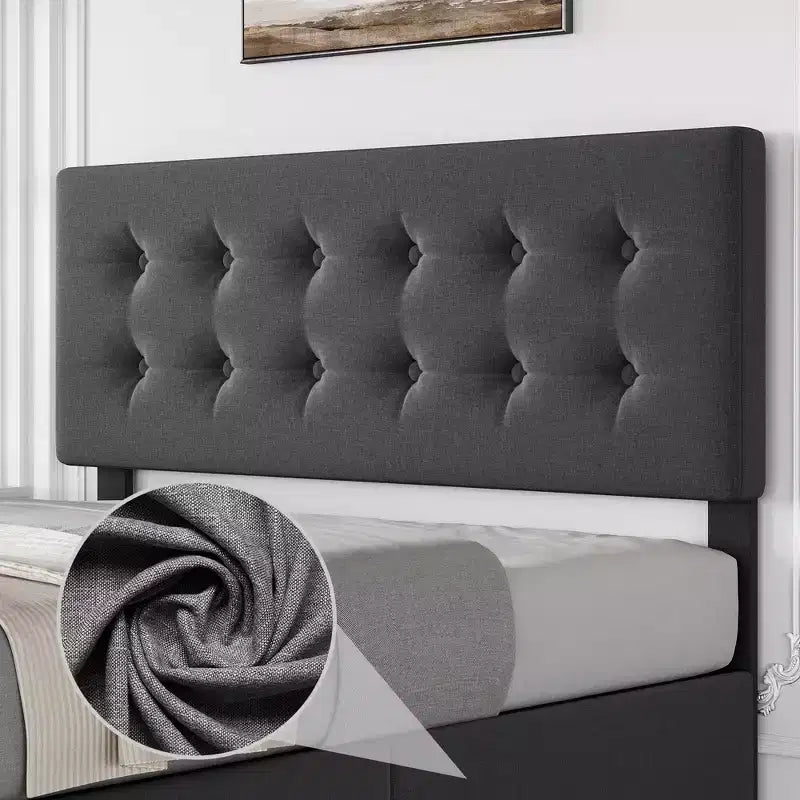 Coolmee Full/Queen/King Size Bed Frame with 4 Storage Drawers and Headboard, Linen Upholstered Platform Bed Frame with Wooden Slats Support