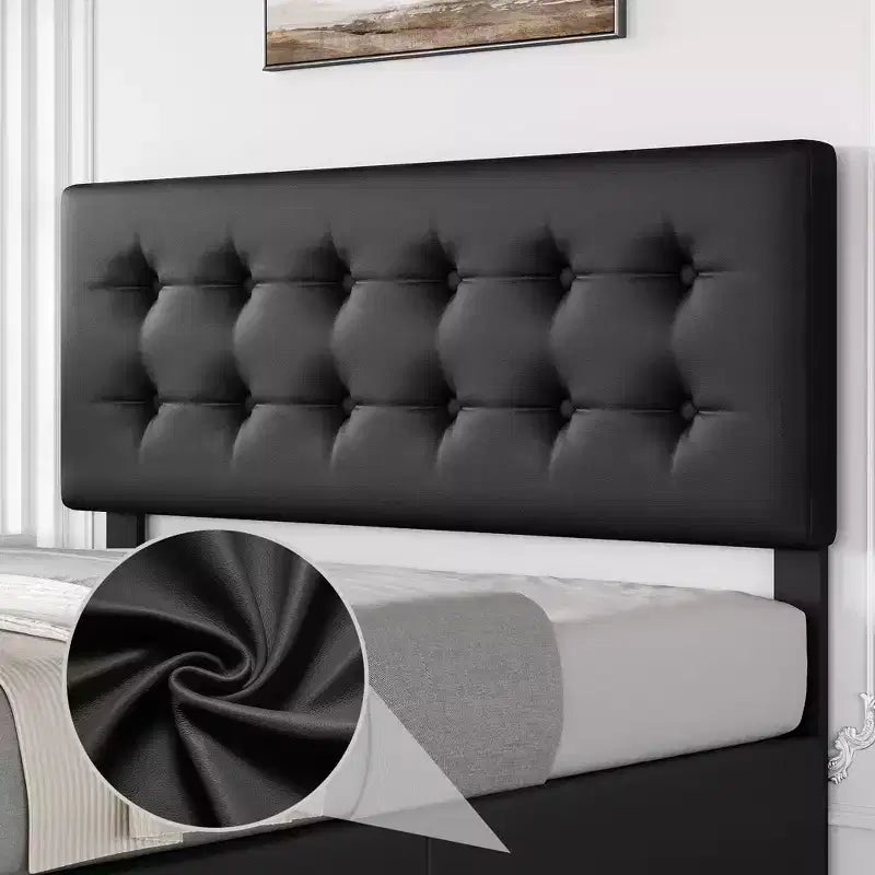 Coolmee Full/Queen/King Size Bed Frame with 4 Storage Drawers and Headboard, Linen Upholstered Platform Bed Frame with Wooden Slats Support