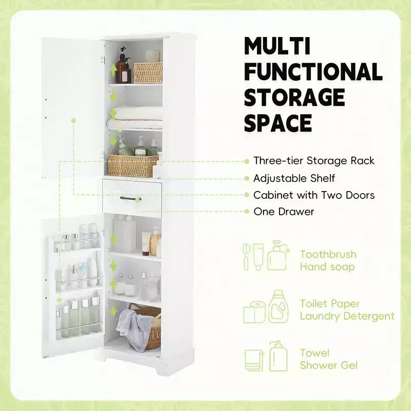 GDFStudio Isabella Modern Wood Tall Bathroom Storage Cabinet with Adjustable Shelves