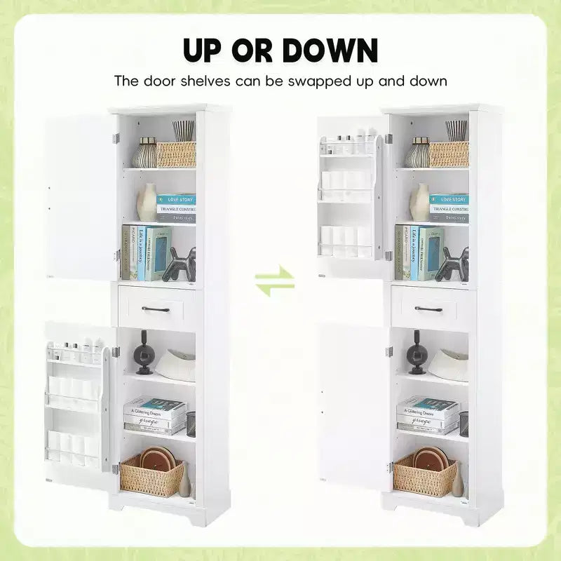 GDFStudio Isabella Modern Wood Tall Bathroom Storage Cabinet with Adjustable Shelves