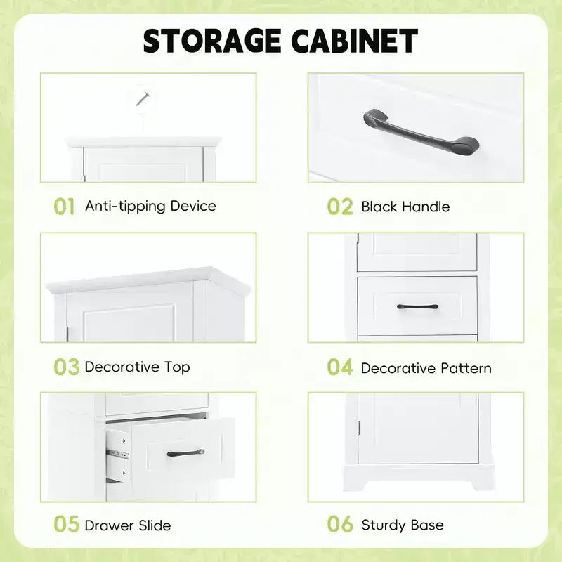 GDFStudio Isabella Modern Wood Tall Bathroom Storage Cabinet with Adjustable Shelves