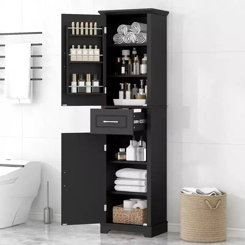 GDFStudio Isabella Modern Wood Tall Bathroom Storage Cabinet with Adjustable Shelves