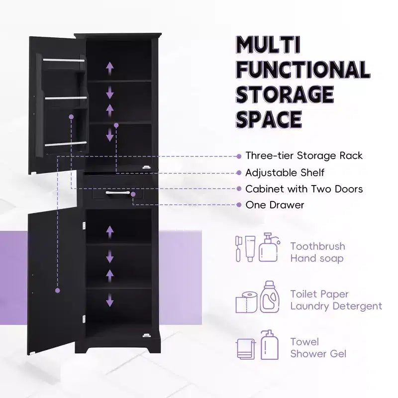 GDFStudio Isabella Modern Wood Tall Bathroom Storage Cabinet with Adjustable Shelves