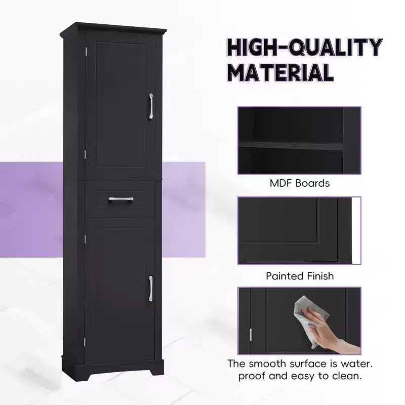 GDFStudio Isabella Modern Wood Tall Bathroom Storage Cabinet with Adjustable Shelves