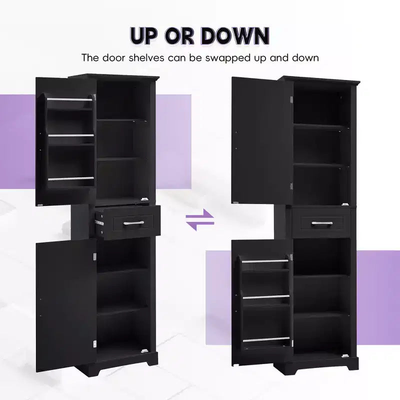 GDFStudio Isabella Modern Wood Tall Bathroom Storage Cabinet with Adjustable Shelves