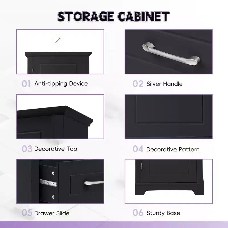 GDFStudio Isabella Modern Wood Tall Bathroom Storage Cabinet with Adjustable Shelves