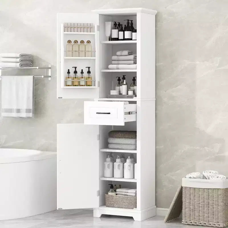 GDFStudio Isabella Modern Wood Tall Bathroom Storage Cabinet with Adjustable Shelves