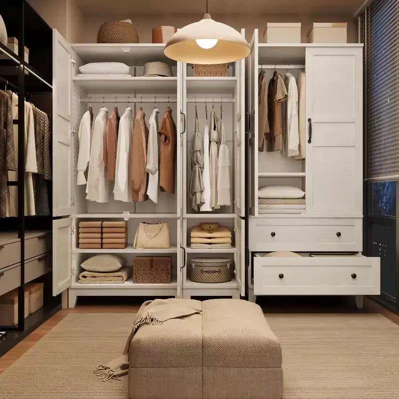 Acekool 72 Tall Wooden Armoire Wardrobe Cabinet with 2 Doors, Adjustable Shelves & Hanging Rod, Narrow Bedroom Closet Storage, Rustic White