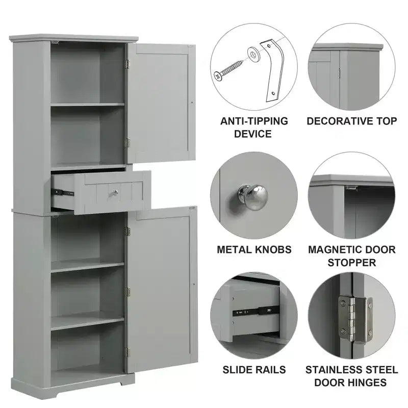 Okak Bathroom Storage Cabinet, Freestanding Storage Cabinet with Adjustable Shelves and 1 Drawer, Bathroom Floor Cabinet Living Room