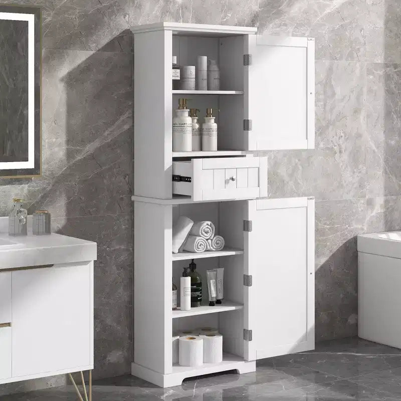 Okak Bathroom Storage Cabinet, Freestanding Storage Cabinet with Adjustable Shelves and 1 Drawer, Bathroom Floor Cabinet Living Room