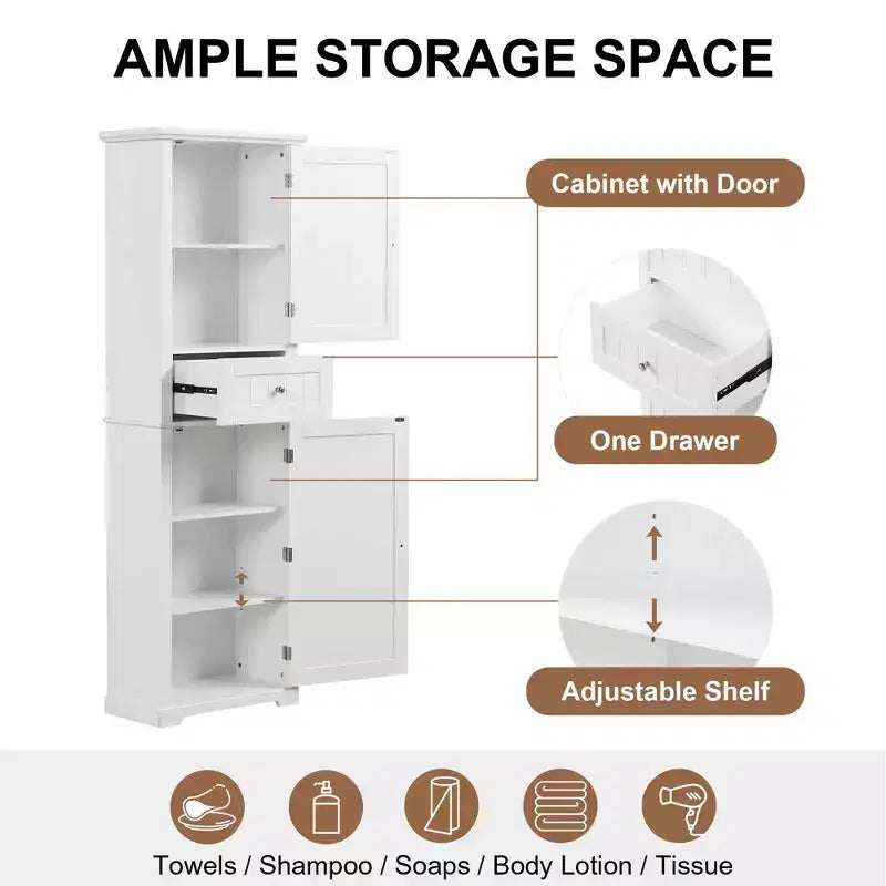 Okak Bathroom Storage Cabinet, Freestanding Storage Cabinet with Adjustable Shelves and 1 Drawer, Bathroom Floor Cabinet Living Room