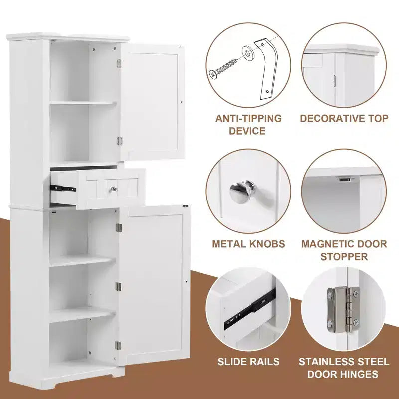 Okak Bathroom Storage Cabinet, Freestanding Storage Cabinet with Adjustable Shelves and 1 Drawer, Bathroom Floor Cabinet Living Room