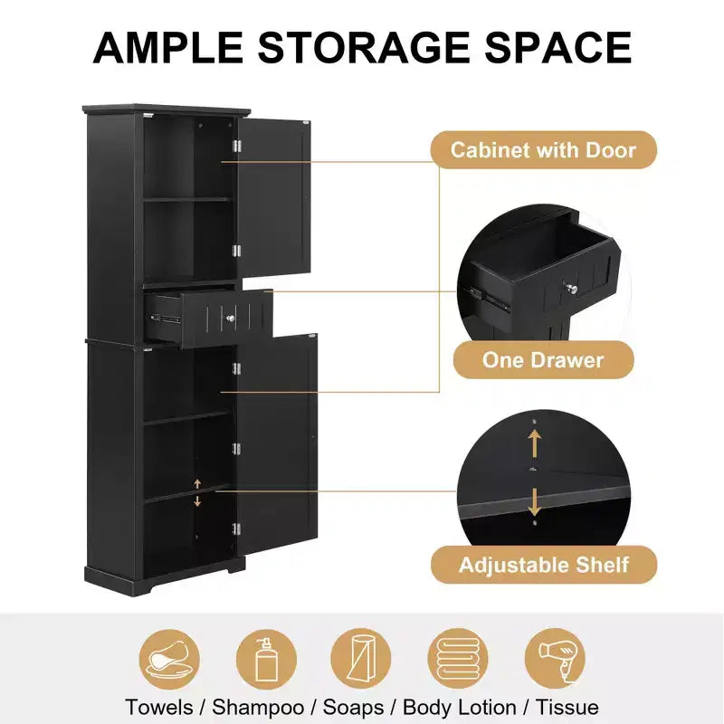 Okak Bathroom Storage Cabinet, Freestanding Storage Cabinet with Adjustable Shelves and 1 Drawer, Bathroom Floor Cabinet Living Room