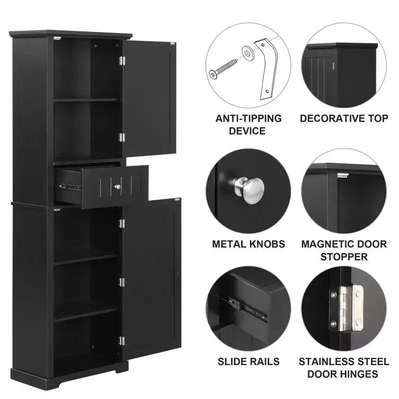 Okak Bathroom Storage Cabinet, Freestanding Storage Cabinet with Adjustable Shelves and 1 Drawer, Bathroom Floor Cabinet Living Room