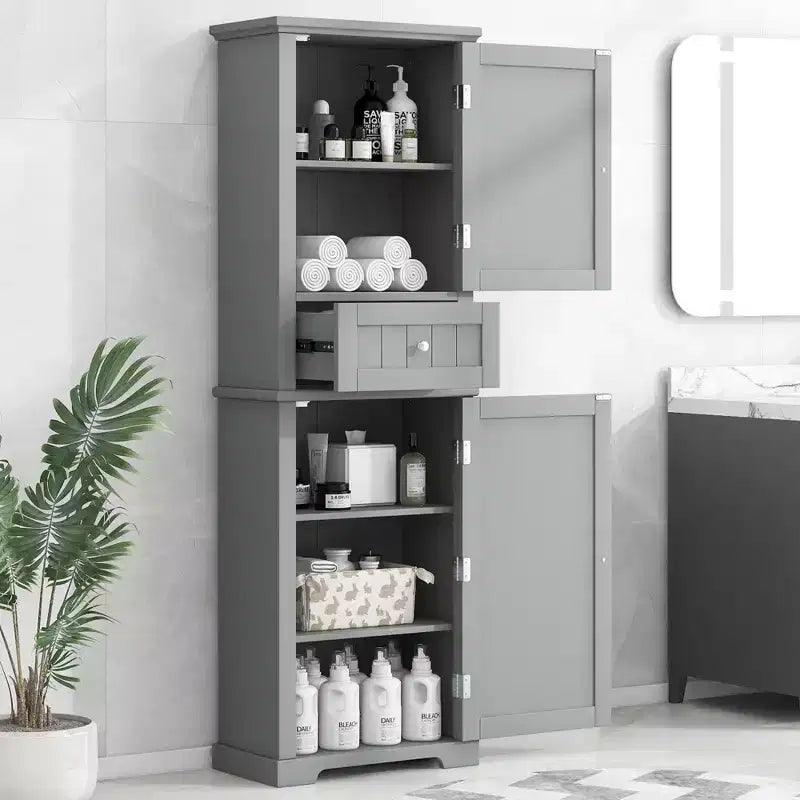 Okak Bathroom Storage Cabinet, Freestanding Storage Cabinet with Adjustable Shelves and 1 Drawer, Bathroom Floor Cabinet Living Room